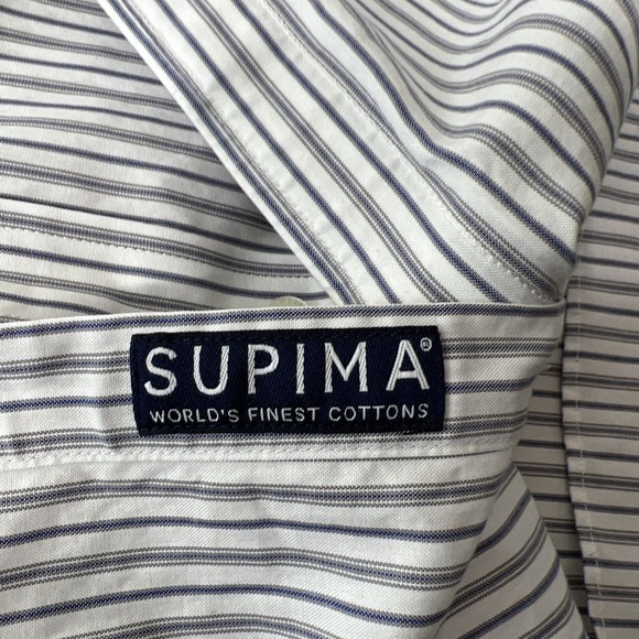 Lands' End Button Down Dress Shirt Men 16 ½ - 34 Blue White Striped Long Sleeve - Picture 4 of 13